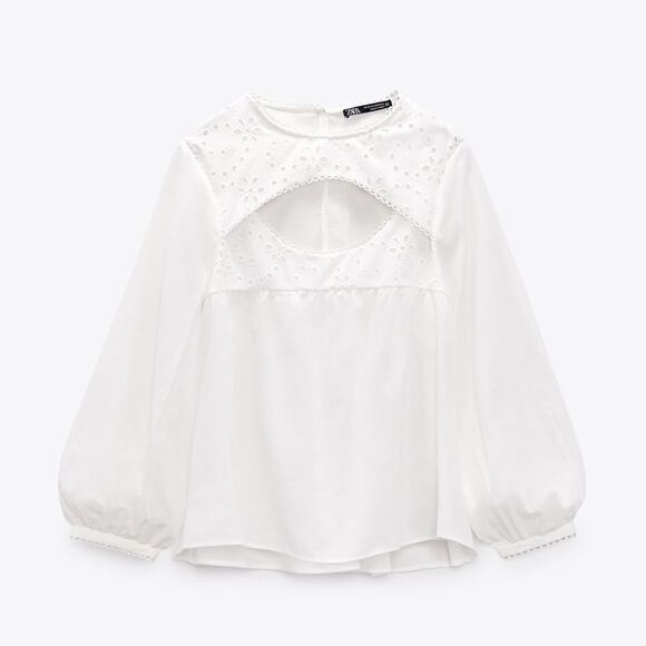 ZARA CUTOUT WHITE BLOUSE - Picture 12 of 13